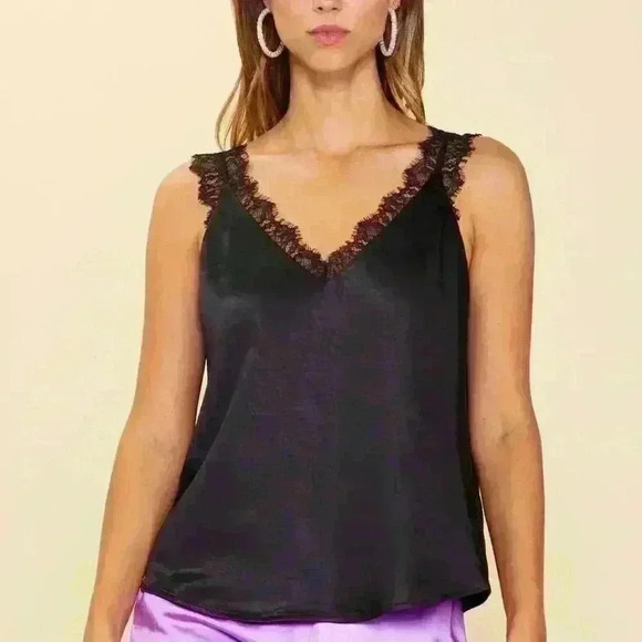 Tops - NWT $59 Skies Are Blue Black Lace Satin V-Neck Lacy Cami Size 3X